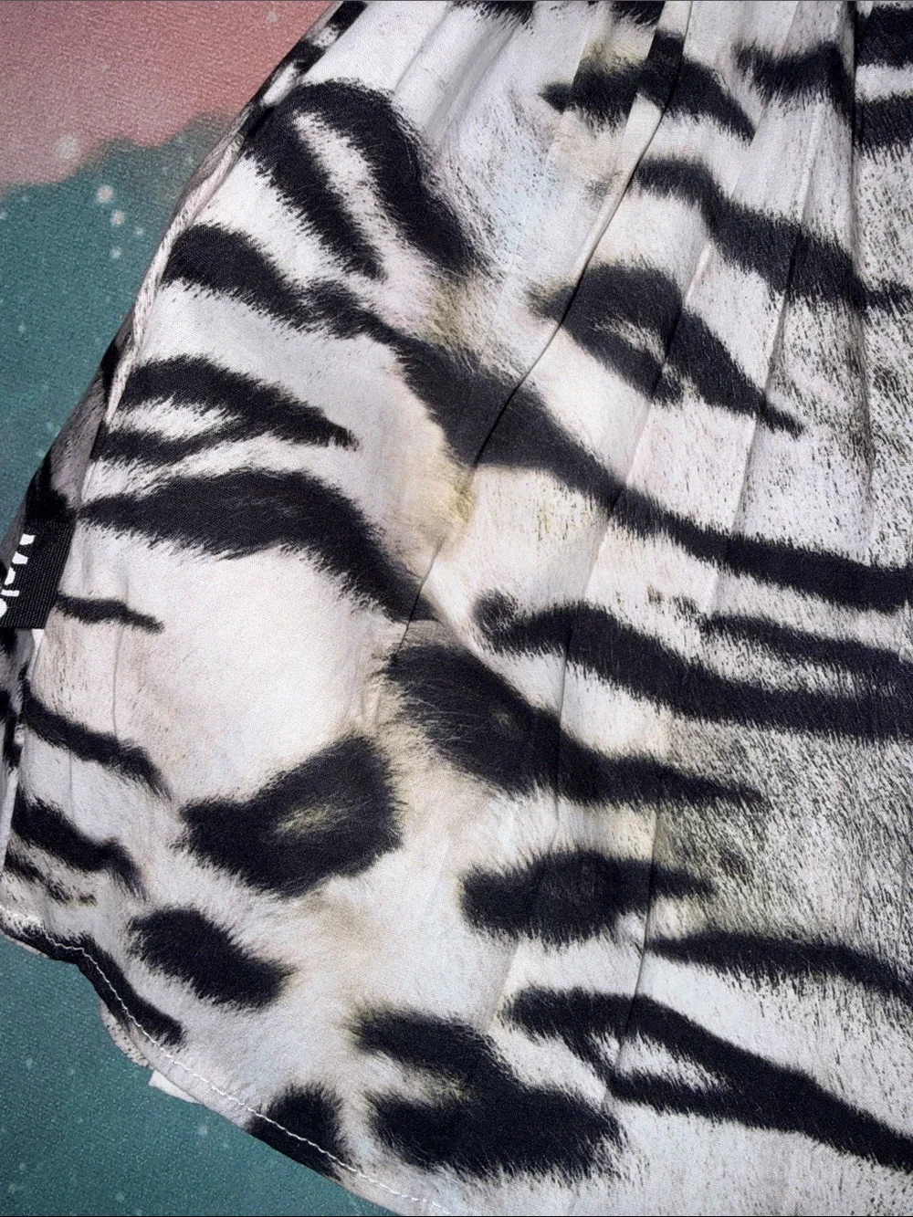 Molo Black & White Zebra-Print Short Sleeve Dress girls 98 104 3 4 organic